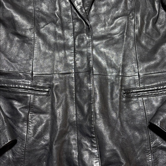 Women's 16 tall Genuine leather jacket black blazer style coat - Picture 4 of 7